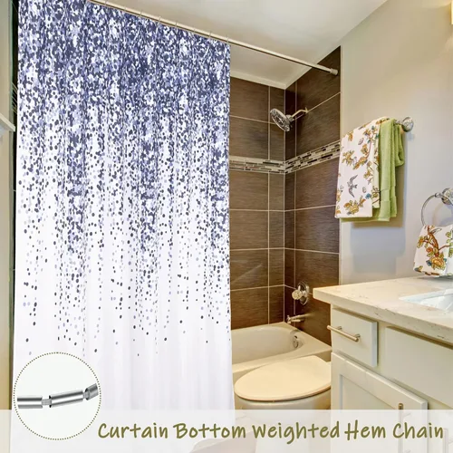 Miniatura 5 de Juego de cortinas de ducha degradadas de puntos azules con ganchos: 72 x 72 pulgadas, impermeable, lavable, con peso geométrico, degradado