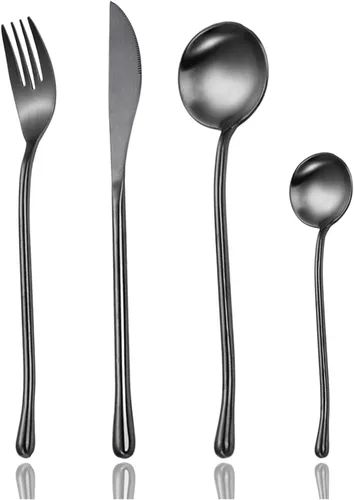 Miniatura 16 de JASHII Juego de cubiertos dorados mate, servicio para 2, juego de cubiertos de acero inoxidable 18/10 con acabado satinado, utensilios de cocina