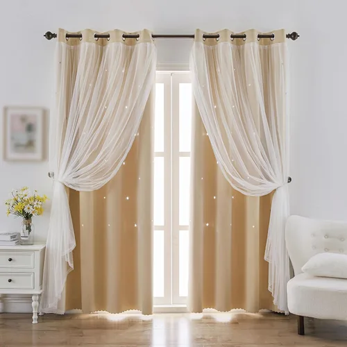 indistar Cortinas opacas con recortes de estrellas para dormitorio de niña, cortinas de oscurecimiento de habitación y cortinas para habitación de