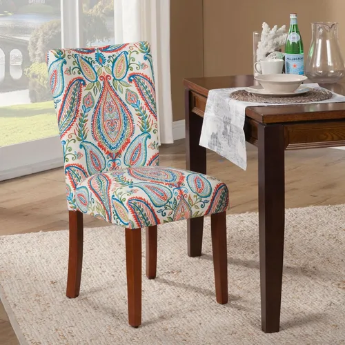 Miniatura 69 de Homepop Silla de comedor con detalles festoneados, sillas de comedor Parsons tapizadas, muebles decorativos para el hogar, tejido gris claro