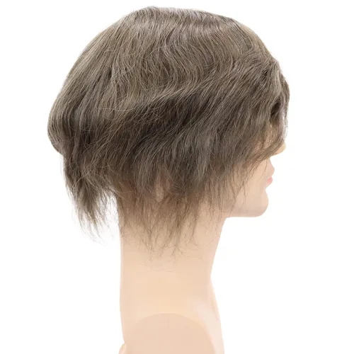 Miniatura 4 de Tupé de cabello humano europeo para hombres, suave, completo, sistema de reemplazo de cabello de encaje suizo, 10 x 8 pulgadas, recto, #7, color #7