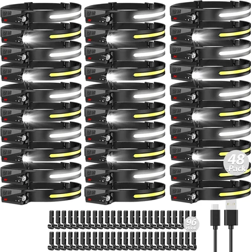 Miniatura 13 de Bud K Paquete de 12 linternas frontales recargables, linternas de 1000 lúmenes para adultos, linterna frontal de haz ancho de 230 grados y foco
