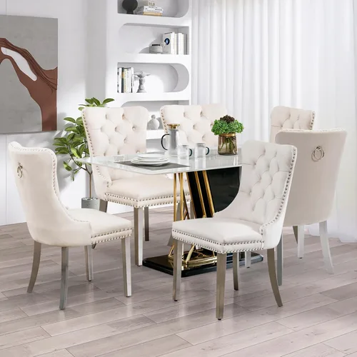 Miniatura 20 de SoarFlash Juego de 4 sillas de comedor de terciopelo, silla lateral de respaldo alto, silla lateral tapizada moderna de alta gama con capitoné