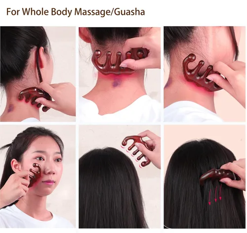 Miniatura 5 de Peine de masaje de madera Gua Sha Peine de dientes anchos para cuero cabelludo, facial, masaje corporal, masajeador de sándalo natural, herramientas