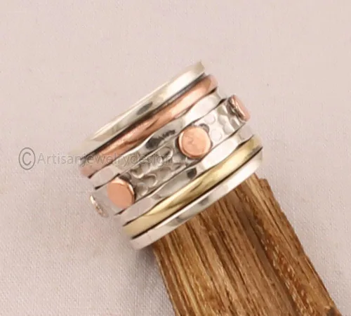 Miniatura 2 de Spinner Silver Ring, Statement Silver Ring, Minimalist Silver Ring, 925 Silver Ring, Fidget Spinner Ring, Yoga Spinner Ring, Wide Band Rings