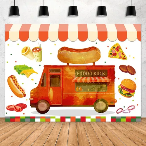 Telón de fondo de camión de comida, 7 x 5 pies, para perros calientes, pizza, hamburguesas, cafeterías, camiones, tiendas, fondo de fotografía,