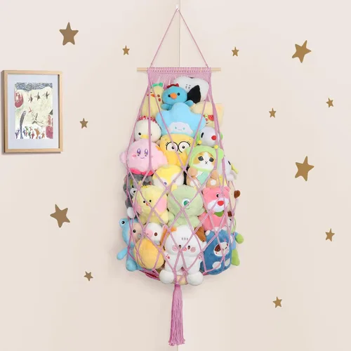 Miniatura 15 de Almacenamiento de animales de peluche jumbo de 63 pulgadas con luz LED de estrella, hamaca de juguete para colgar en la pared del techo sobre