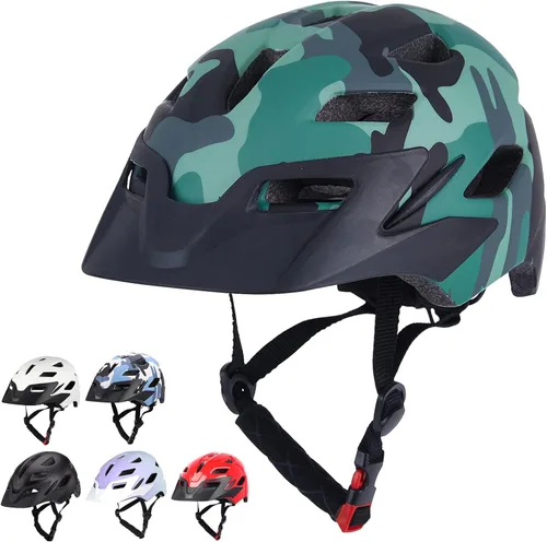 Miniatura 8 de Casco de bicicleta para niños, casco ajustable para niños y jóvenes con visera desmontable y luz LED para niños de 3-5/5-8/8-12 años, casco Azul