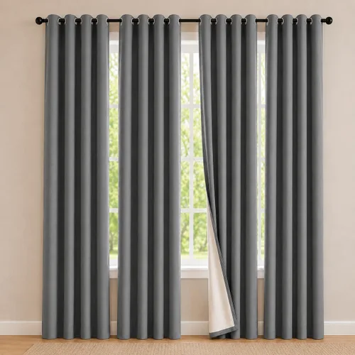 Miniatura 34 de 2 paneles de cortinas 100% opacas, cortinas ligeras con aislamiento térmico con ojales para dormitorio, sala de estar, tratamiento de ventana