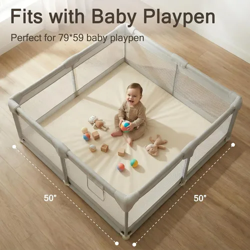 Miniatura 6 de Tapete de juego de cuero vegano para bebés, tapete de juego de espuma gruesa de 50 x 50 pulgadas para bebés y niños pequeños, tapete acolchado