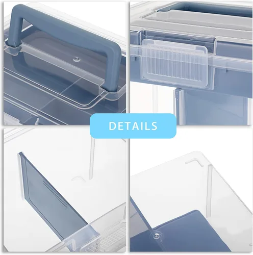 Miniatura 5 de BTSKY - Caja de almacenamiento de 2 capas de plástico transparente con bandeja extraíble, caja organizadora multiuso para papelería con asa, caja