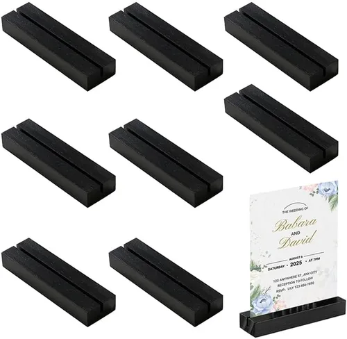 Miniatura 7 de 8 soportes de madera para tarjetas de lugar de madera natural, soporte de números de mesa de madera para colocar tarjetas, soporte para fotos