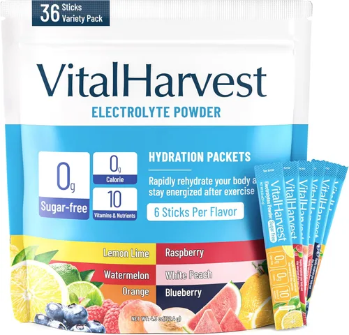 36 sobres de electrolitos en polvo de 6 sabores, sobres de hidratación sin azúcar, mezcla de bebida líquida de electrolitos para IV diaria con sabor