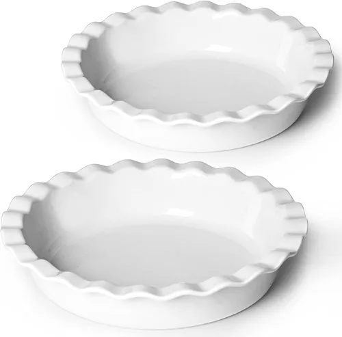 Miniatura 8 de ONTUBE Moldes redondos grandes de cerámica para tartas de 10.5 pulgadas de profundidad, 50 onzas, para hornear, color blanco