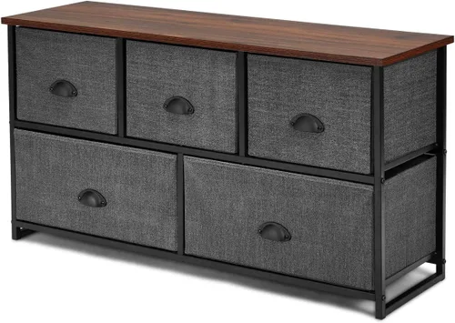 Miniatura 10 de Giantex Cómoda negra para dormitorio con 5 cajones, amplio organizador de almacenamiento de ropa con 5 cubos de tela, marco de metal resistente