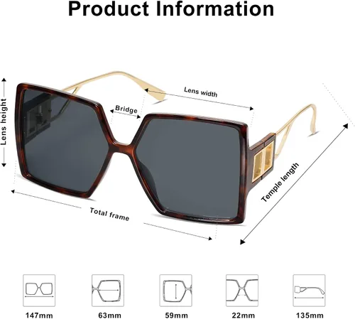 Miniatura 5 de Allarallvr Gafas de sol cuadradas de gran tamaño para mujer, gafas de sol Tetro de moda para mujer, gafas de sol AR82009