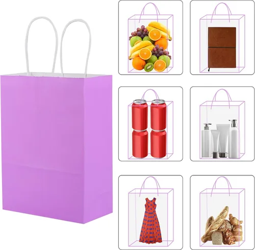Miniatura 8 de XPCARE 60 Bolsas de Regalo de Papel, 6.3"x3.15"x8.66" Bolsas de Papel Kraft para Recuerdos de Fiesta a Granel Bolsa de Dulces Arcoíris Bolsa