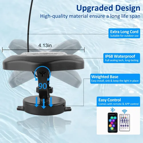 Miniatura 2 de T-SUN Luces de estanque de colores con aplicación y control remoto – Luces LED brillantes sumergibles bajo el agua, IP68 impermeable foco de paisaje