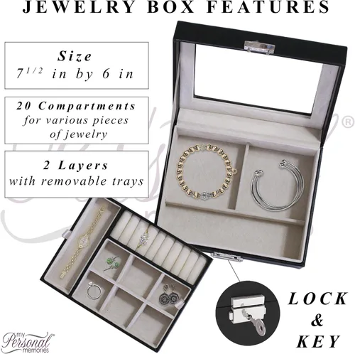 Miniatura 2 de My Personal Memories Joyero personalizado, bandeja y organizador con parte superior de cristal, accesorios personalizados y grabados, regalo