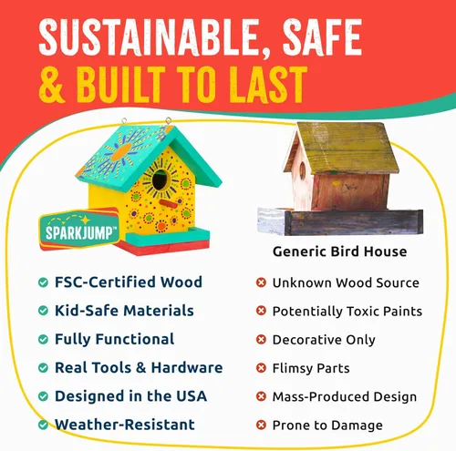 Miniatura 7 de Kit de casa para pájaros SparkJump Jr, casa de madera de cedro para bricolaje para exteriores con pintura, divertido para niños y adultos, kit