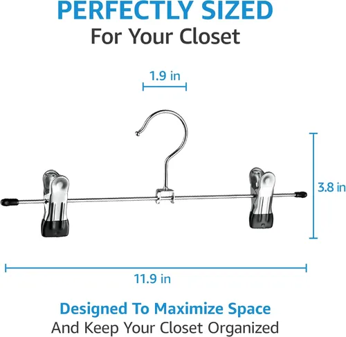 Miniatura 3 de Zober Perchas de metal para faldas – Paquete de 10 perchas para pantalones con clips – Perchas apilables para ahorrar espacio – Clip ajustable