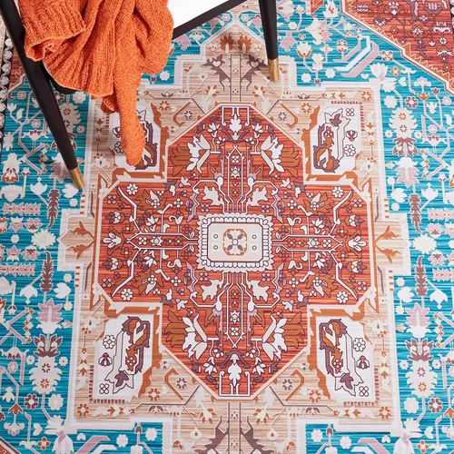 Miniatura 6 de SAFAVIEH Tucson Collection - Alfombra lavable de 2 pies 6 x 8 pies, color aguamarina y al óxido, antideslizante, ideal para zonas de alto tráfico