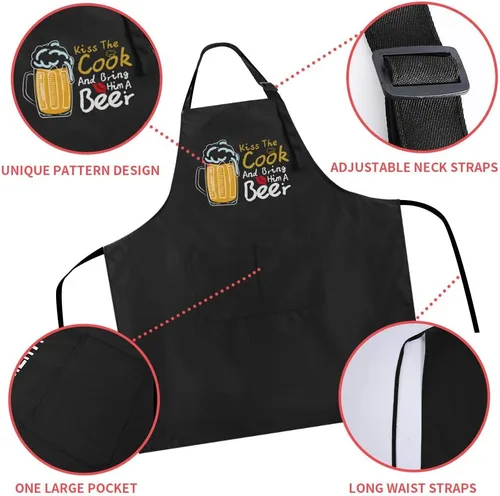 Miniatura 3 de ZOORON Divertidos delantales de chef negros para hombres, ajustables, para barbacoa, cocina, con bolsillos, accesorios para parrilla Besa al