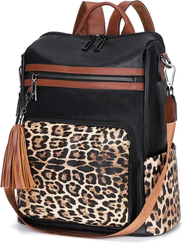 Miniatura 55 de OPAGE - Mochila de cuero para mujer, con borla de moda, bolso de hombro, mochila grande, bolsa de viaje, gris, L