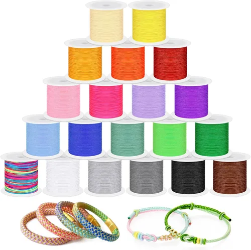 Swpeet Juego de 20 cuerdas de nailon multicolor de 0.035 in 65.6 ft, hilo de nailon para cuentas trenzadas, cuentas, collares, manualidades de