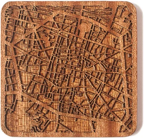 Miniatura 52 de Posavasos Amsterdam Map by O3 Design Studio, 1 pieza, posavasos de madera Sapele con mapa de la ciudad, hecho a mano, varias ciudades opcionales