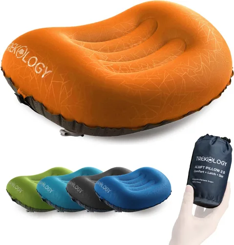 Trekology Almohada inflable ultraligera de viaje para campamento - ALUFT 2.0 compresible, compacta, cómoda, ergonómica, para el cuello y el apoyo