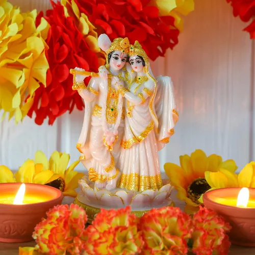 Miniatura 4 de alikiki Estatua de ídolos hindúes de Radha Krishna, 5.7 pulgadas de alto, aspecto de mármol, escultura de dios indio Krishna Radha para Diwali Puja