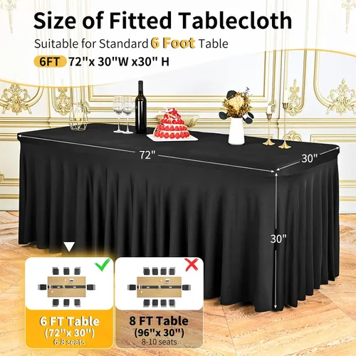 Miniatura 2 de 2 Packs Black Spandex Table Clothes for 6 Foot Rectangle Tables, Wrinkle Resistant Fitted Tables Cover, Washable Stretch Table Skirts for Weddings