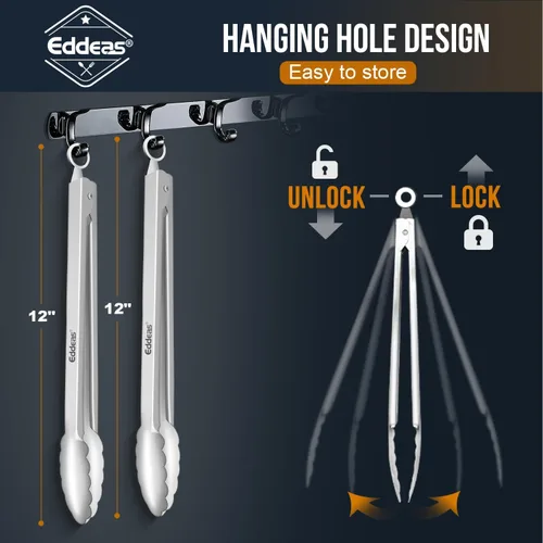 Miniatura 8 de Eddeas 2 piezas pinzas de cocina de 12 pulgadas - Pinzas resistentes al calor de 600 grados para cocinar, pinzas de metal resistente para alimentos