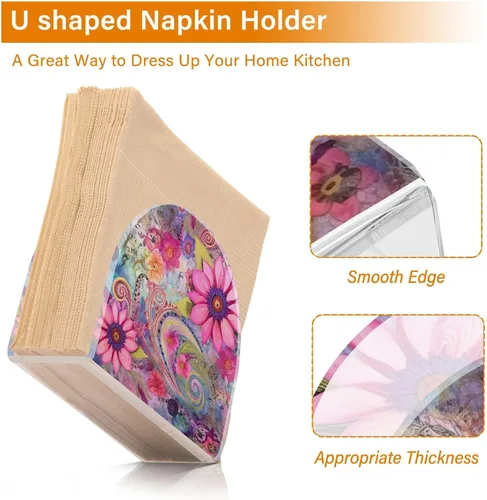 Miniatura 4 de Napkin Holder Blooming Flowers Napkin Holders for Tables, Clear Acrylic Napkin Holders Cocktail Napkin Holder for Kitchen Restaurant Bar Home Decor