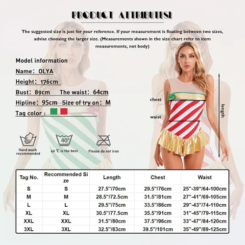 Miniatura 6 de Miutii Leotardo de gimnasia de bastón de caramelo para mujer, vestido de baile de Navidad, disfraz a rayas