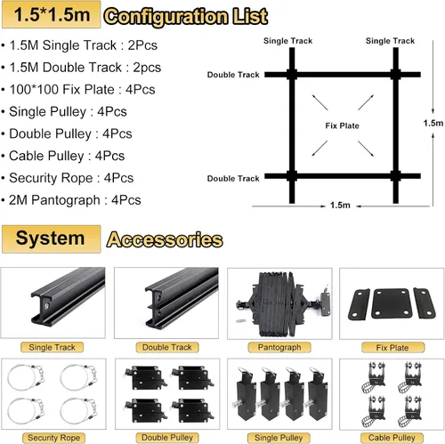 Miniatura 2 de Kit completo de sistema de riel de techo Pantograph Studio de 59 x 59 pulgadas con lámpara de techo para fotografía de 16.9-78.7 in, soporte