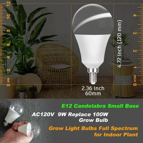 Miniatura 5 de Bombillas de crecimiento de espectro completo con candelabro E12 rojo azul 5000K E12, base pequeña, 9 W, bombilla de crecimiento de luz solar que
