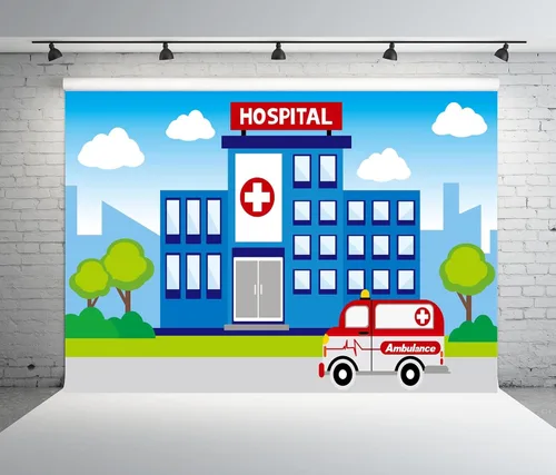 BELECO Telón de fondo de fotografía de hospital, de 5 x 3 pies, ambulancia, atención médica, fondo de enfermería, escuela, enfermera, graduación,