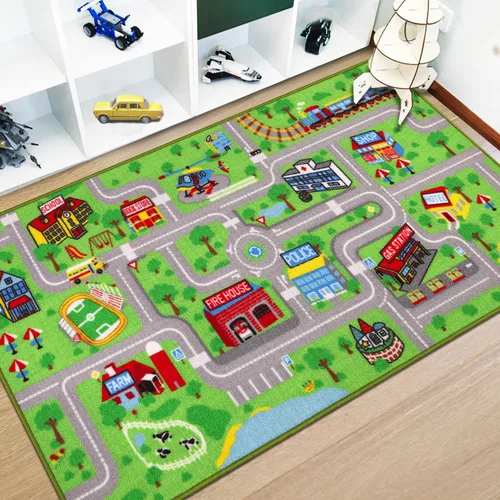 Capslpad Alfombra Educativa para Niños Alfombra de Juego 5' x 2.7' Alfombra de Carretera de Tráfico Alfombra de Juego de Coches para Niños Alfombra