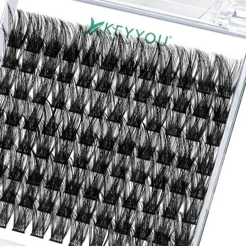 Miniatura 60 de KEYYOU Racimos de pestañas, 96 piezas de extensiones de pestañas DIY, rizado D de 16 mm, negro, realista, no irritante, fácil de colocar en casa