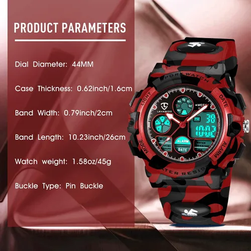 Miniatura 7 de Reloj deportivo digital para niños, reloj deportivo con cronómetro LED, reloj analógico impermeable 50 M, regalo de cumpleaños y regalos de Navidad