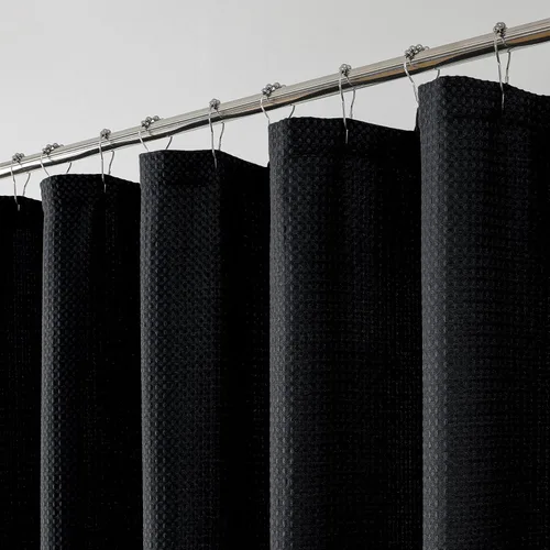 OWENIE Cortina de Ducha Negra, Pequeña para Cabina con Tejido de Gofre Tela Pesada, Cortinas de Ducha para Baño de Tamaño Estrecho, Impermeable