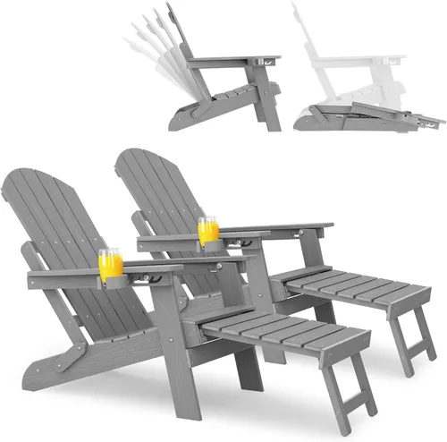 Miniatura 26 de YEFU Silla Adirondack con Otomana Retráctil: Juego de 2 Sillas Adirondack Plegables - Respaldo Ajustable de 5 Niveles con Reposapiés - Sillas