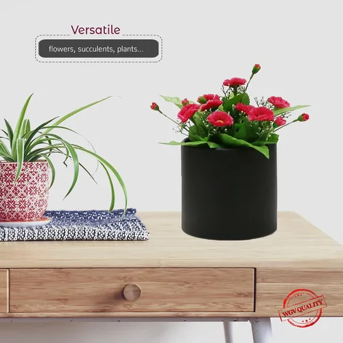 Miniatura 3 de WGVI Jarrón cilíndrico de cerámica negro mate de 3.75 pulgadas de ancho y 4 pulgadas de alto, arreglos florales, portavelas, maceta de terrario