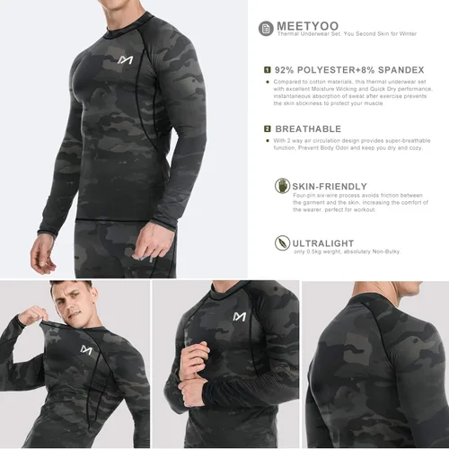 Miniatura 4 de MEETYOO Ropa interior térmica para hombre conjunto de capa base de pantalones largos de invierno para esquí y correr