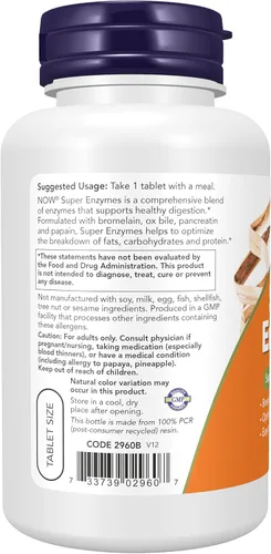 Miniatura 3 de NOW Foods Suplementos, súper enzimas, formulados con bromelina, bilis de buey, pancreatina y papaína, súper enzimas, 90 tabletas