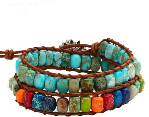 Miniatura 13 de Sedmart Pulseras de piedra hechas a mano para mujeres con piedras hippie de cuero, pulsera de cuentas curativas para mujeres y hombres