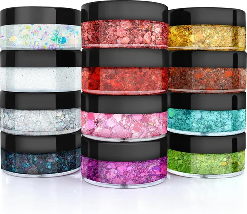 Purpurina para el cuerpo, cara y cabello, YGQQOY Gel de purpurina holográfico para conciertos y festivales, 12 colores