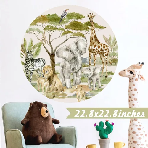 Miniatura 3 de Calcomanías de pared de animales de la selva para niños, diseño de animales de safari africano, despegar y pegar, decoración de paredes de bosque